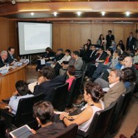 Mesa 1 Enrique Minor Campa de CONEVAL, Alicia Ziccardi del PUEC-UNAM, Pablo Yanes de CEPAL y Leonardo Lomelí de la Facultad de Economía UNAM.