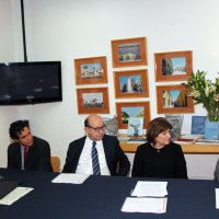 De izquierda a derecha: Braulio Díaz, CGAI GDF; Eugene Zapata, Coordinador del proyecto AL-LAs; Josep Roig, Secretario Gral. de CGLU; Alicia Ziccardi, Directora del PUEC UNAM y Cuauhtémoc Cárdenas, Coordinador General de Asuntos Internacionales del GDF.